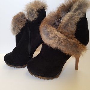 Black suede booties high heels